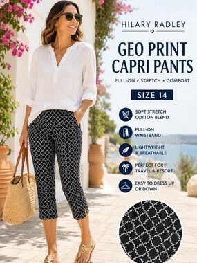 Hilary Radley geometric print capri pants, size 14